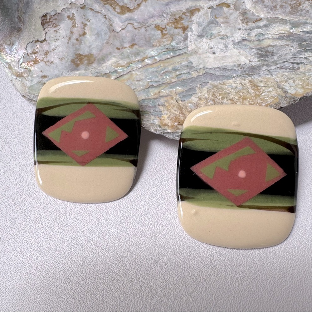 Geometric Western Style Porcelain Earrings